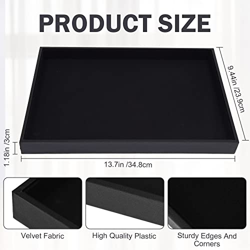 Black Velvet Stackable Jewelry Tray Showcase Display Stackable Necklace Bracelet Ring Showcase Display Empty Plate (2 Pack)