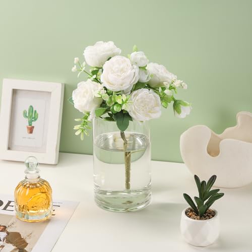 4" Wide 7" High Large Hand Blown Sturdy Clear Cylinder Glass Vase, Centerpiece Flower Vase for Rose, Tulip, Boquets, Hurricane Candle Holder (1, 4"x7") - size: 4"x7"