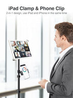elitehood iPad Tripod Stand, Aluminum Alloy iPad Stand, 360 Rotation Adjustable Height iPad Stand Holder for Floor, Universal Compatible with All 7.9-11 Inch Tablet - size: 7.9-11.9 inches