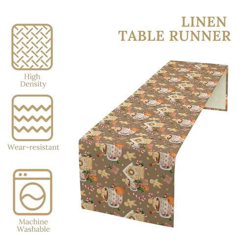 Christmas Gingerbread Table Runner Dessert Fruit Coffee Funny Gingerbread Cookie Table Runners for Kitchen Dining Table Home Party Decor 13x36in - color: Brown-beige, size: 13x36in