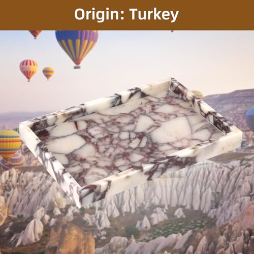 Marble Bathroom Vanity Tray, Natural Luxury Vanity Home Kitchen Bathroom Table Tray, Stone Decorative Countertop Dresser Trays for Key Coffee Perfume Jewelry Makeup (Calacatta Viola, 12"x 8" x1.2") - color: Calacatta Viola, size: 12" x 8" x 1.2"