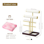 modern T-shaped jewelry rack, jewelry tower, gold metal, square ceramic base decoration display tower, necklace, bracelet, ring storage rack (2-layer beige velvet) - style: 2-layer beige velvet