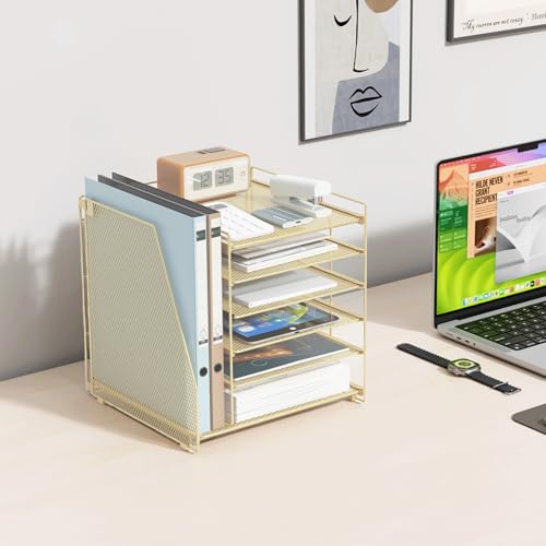 gianotter 6-Tier Paper Organizer With Magazine Holder, Desk Organizers and Accessories, Desk Accessories & Workspace Organizers, File Organizer for Office Supplies Storag (Gold, 6-Tier) - color: Gold, size: 6-Tier