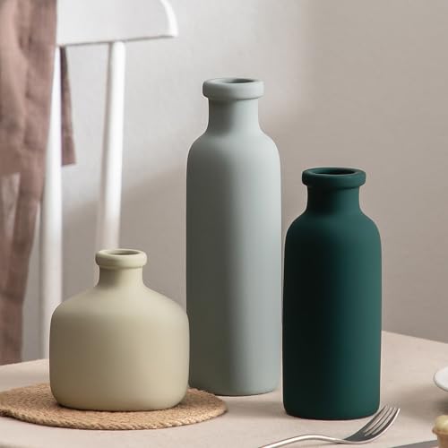 Ceramic Vase Set of 3 - Rustic Vases Set for Flower Centerpieces Pampas Grass - 3 Bud Vases for Home Decor - Modern Terracotta Vases for Home Farmhouse Table Office, Mini Pottery Vase by Lyeec - color: 202-4