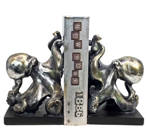 Bellaa Octopus Bookends Pirate Sailors Nautical Decorative Home Accents Cute Cool Bookshelf Support Book Ends Holder Stopper for Shelf Office Unique Vintage Antiques 22999
