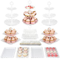 Pack of 10 NWK Cake Stand Set, with 3 x Two-Tier and 3 x Three-Tier Cupcake Stands, 4 x Appetizer Trays, 1 x Tablecloth for Birthday Bridal Baby Shower Party (White) - color: White