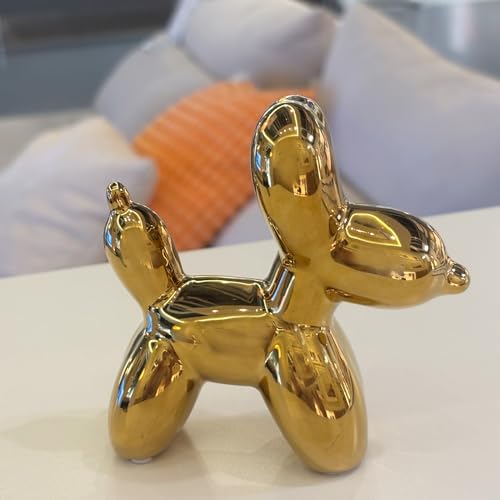 Modern Balloon Dog Decorative Sculpture,Ceramic Dog Figurines Statues Contemporary Art Decor for Living Room,Bedroom,Desk,Bookshelf,Shelf,Coffee Table, Fireplace Mantel (Gold) - color: Gold