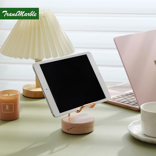 Marble Phone Stand with Metal Holder, Charging Available While Using, Swipe Up to Unlock, Made of Natural Marble as Business Card Holder for Office Desk (Rose Pink + Rose Gold) - color: Rose Pink + Rose Gold