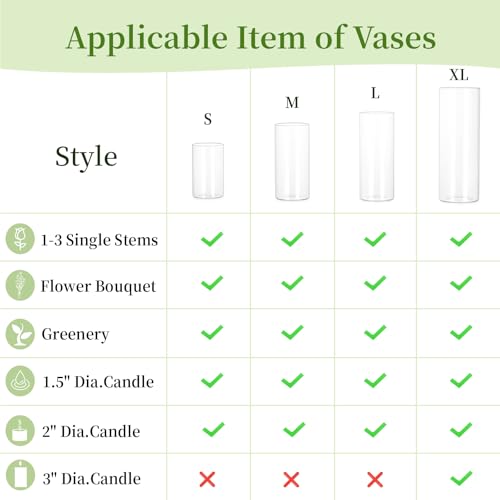 Glasseam Cylinder Glass Vases for Centerpieces: 12 Pack Clear Flower Vase Bulk 4" 6" 8" 10" Hurricane Floating Pillar Candle Holder - Modern Centerpiece for Wedding Dining Home Table Decor