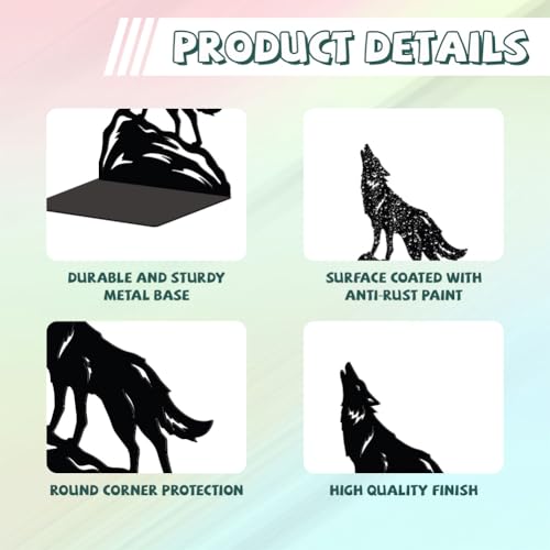 Peacoblue Metal Bookends for Shelves, Modern Decorative Heavy Duty Study Book Support Stoppers for Office, Desk, Shelf, Room 5.3"x4.3"x6.4" Cast Iron Simple Tall Bookends, 1 Pair (Howling Wolf) - style: Howling Wolf