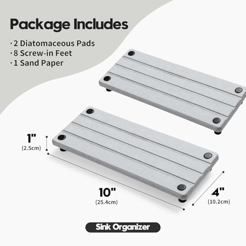 Razborci 2 Pack Fast Drying Water Absorbing Diatomite Stone Mat Tray for Kitchen & Bathroom Counter - Instant Dry Sink Caddy Organizer - Vanity Holder for Soap, Sponge – Light Gray 10" x 4" - color: 2 Pack - Gray, size: 10" x 4" x 1"