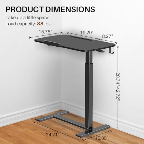Overbed Bedside Table with Wheels,Tiltable Hospital Bed Table, Pneumatic Adjustable Overbed Table, Rolling Laptop Desk, Mobile Standing Desk for Bed, Couch, or Hospital Use - color: Black