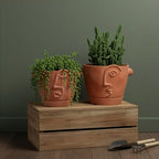 HERDUK 8 Inch Terracotta Abstract Face Planter with Drainage & Saucer – Large Artistic Statement Pot for Indoor & Outdoor Plants, Sculptural Boho Home Decor, Unique Art Gift - size: 8 Inch