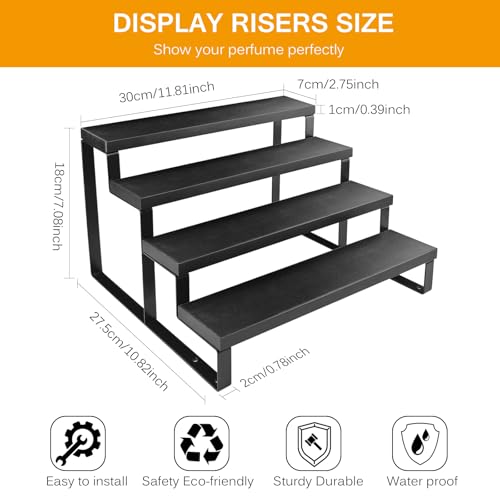 Wood Cologne Organizer for Men,12 Inch 4 Tier Cologne Stand Waterproof Perfume Organizer for Dresser with Anti-Slip Washers,Wooden Display Risers Stand for Party,Makeup,Figures,Cupcake,Perfume,Dessert