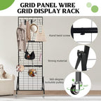 Heavy Duty Foldable Grid Wall Panels Display Stand 6FT x 2FT, 1-Pack Grid Panel Wire Grid Display Rack with Braked Wheels & 20 Hooks, No Tools Setup Gridwall for Art Fairs, Craft Shows & Home Storage