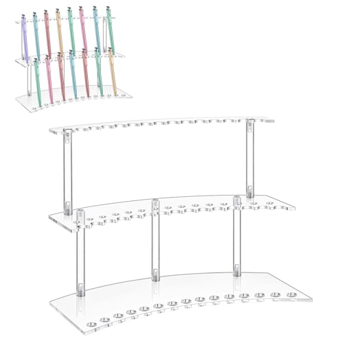 Zourane Acrylic Pen Display Stand, 2-Tier 30 Slot 1.3cm Wide Pen Holder Organizer for Fountain Pens, Makeup Brushes, Art Supplies | for Office, Home, Classroom, Craft Fairs