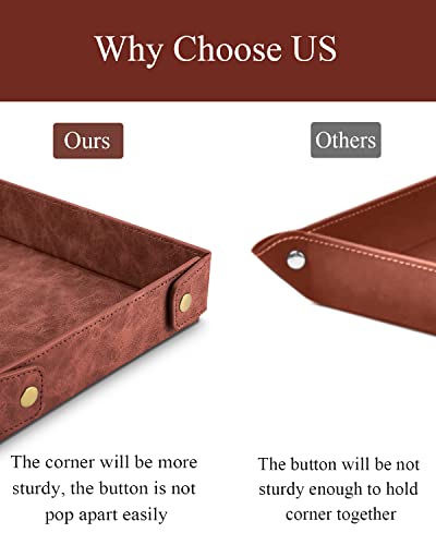 CASIRENA Faux Leather Valet Tray Organizer for Men - Catch-All Tray for Entryway Table Key, Wallet, Watch, Coin Change, Phone, Dresser EDC Dump Jewelry, Bedside Nightstand Desk-top - color: Brown, size: Rectangle