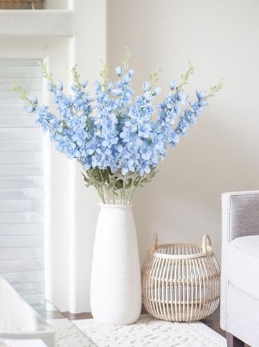 8PCS Blue Delphinium Artificial Flowers Larkspur Fake Flowers 33.5in Long Stem Faux Silk Flowers Bulk for Tall Vase for Home Wedding Floral Arrangement Centerpiece Table Decorations (Baby Blue) - color: Baby Blue