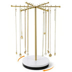 Rotating Necklace Holder Organizer with 48 Hooks, Gold Necklace Organizer, Metal Necklaces Tree Stand, Freestanding Necklaces Hanger, Rotatable Chain Display Carousels, for Earring Keychains Bracelet
