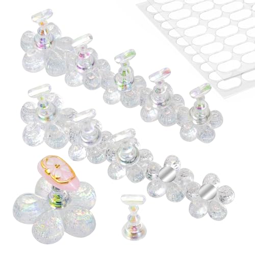 Nail Stand for Press On Fake Nails Painting Display Practice, Powerful Magnetic Nail Holder for Design, Flower Nail Stand with 200 PCS Double-Sided Tapes, Nail Tools for Home Salon - color: White Flower, size: Medium