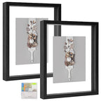 MUYE 8x10 Floating Frames Set of 2,Double Glass Picture Frame Display Any Size Photo up to 8x10,Wall Mount or Tabletop Standing,Black - color: Black, size: 8x10
