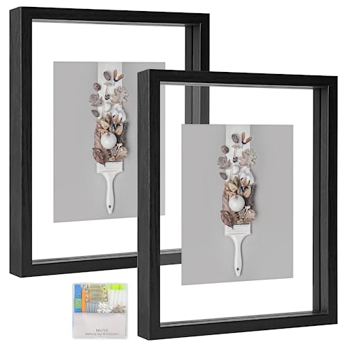 MUYE 8x10 Floating Frames Set of 2,Double Glass Picture Frame Display Any Size Photo up to 8x10,Wall Mount or Tabletop Standing,Black - color: Black, size: 8x10