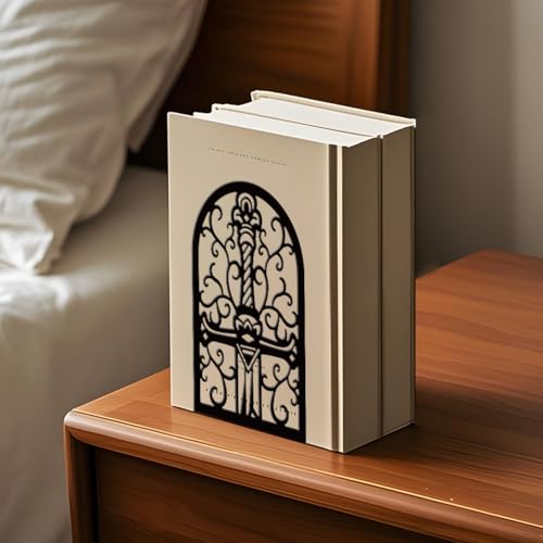 WADORN 1 Pair Magic Sword Metal Decorative Bookend for Shelves, Heavy Duty Book Ends Modern Non-Skid Books Holder Stand Black Book Support Stoppers for Desk Bookshelf Office Home, 5.3x4.3x7.8 Inch