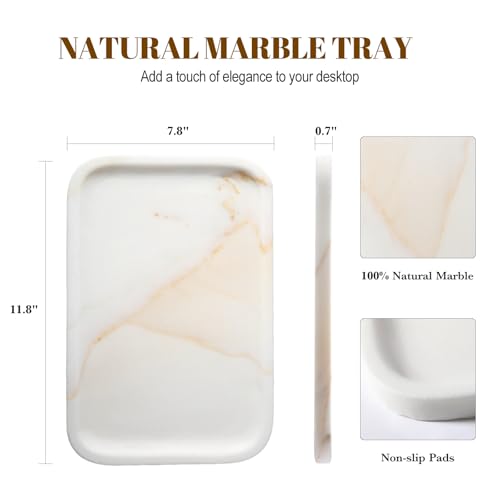 Koville Marble Tray, 12"x8" Natural Marble Vanity Tray for Countertop Bathroom Kitchen Dresser, Decorative Catchall Trays for Perfume Jewelry, Rectangular Stone Serving Tray(Golden Calacatta) - color: Golden Calacatta
