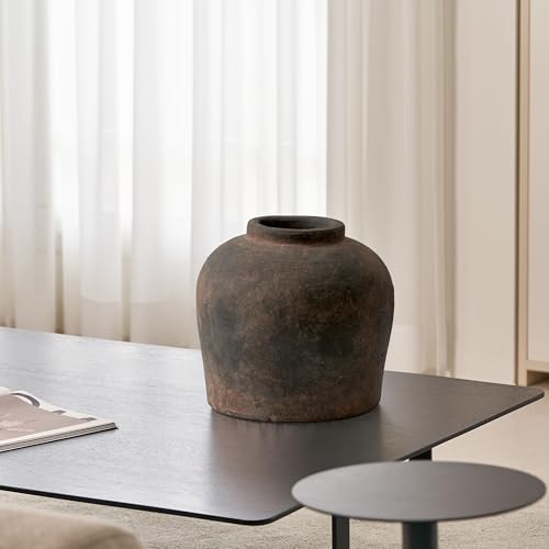 LB2 Brown Ceramic Large Vase, 11" Tall Zen Style vase, Terra Cotta Pitcher, Distressed Farmhouse Decor, Pottery Decorative Flower for Home Decor (B - Brown 11") - color: Brown