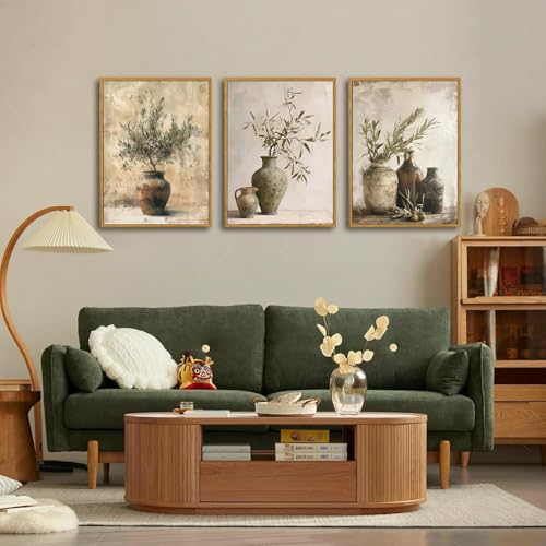 Vintage Vase Canvas Wall Art Prints Green Rustic Olive Branch Wall Decor Pictures Antique Still Life Plant Posters Paintings Artwork for Living Room Bedroom Kitchen Home Decoration 16x24in poster - color: poster, size: 24L" x 16W"