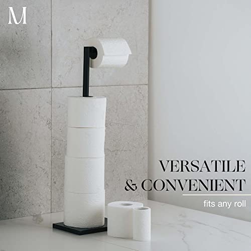MARMOLUX ACC Free Standing Matte Black Toilet Paper Holder Stand Black Marble Base and Storage - 4 Jumbo Roll Bathroom Hardware Toilet Paper Stand - Stainless Steel Standing Toilet Paper Holder - color: Matte Black/Black Marble