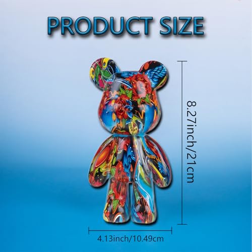 Bear Statue Resin Graffiti Animal Sculpture for Home, Office Decor, Abstract Design for Birthday, Anniversary and Gift Present (Flower Pattern) - color: Flower Pattern