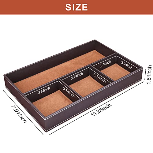 GORESE Faux Leather Valet Tray for Men, Stackable Jewelry Organizer for Drawers Inserts, Nightstand Caddy Tray for Key, Wallet, Sunglass, Watch, Coin, Phone, Bedside Desktop Storage Brown - color: Brown