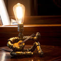 Music Guitar Table Lamp,Steampunk Table Lamp,Retro Guitars Steampunk lamp,Cool Industrial Metal Tube Robot Lamp Gifts for Music Lovers - color: Bronze/With guitar