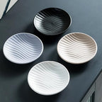 Chic Round Soap Dish, Modern Minimalist Striped Design Ceramic Tray(White) - color: White