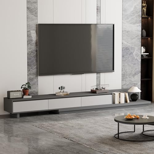 Mid-Century Modern Extendable TV Stand with Ample Storage for Living Room – Adjustable TV Cabinet from 78.7" to 130", 3-Drawer Entertainment Center, Grey - color: Grey