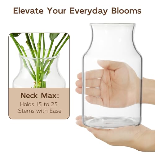 Clear Glass Vase, 4.7x7.8-inch Glass Flower Vase for Plants, Wide Mouth Vase for Home, Wedding, Living Room, Dining Table - size: 4.7”Wx7.8"H