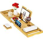 Premium Bathtub Tray Caddy - Bath Tray Bamboo Expandable - Bath Tub Tray Table for Bathtub - Expandable Size, Fits Most Bath Tubs - Natural Bamboo Wood - color: Natural