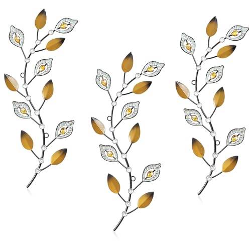Cityelf 3 Set Crystal Leaf Wall Art Sculpture Iron Tree Leaves Branch Hanging Wall Décor Jeweled Bling Home Deor Acrylic Diamond Accent … - color: dark golden leaves set 3
