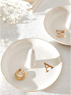 Ceramic Initials Jewelry Tray Ring Dish With Personalized C-Monogrammed Engagement Wedding Gifts, for Birthday Mother's Day for Women, Ceramic White 4.7" x2.4" - style: C