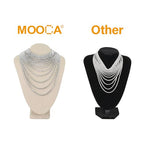 MOOCA Jewelry Display Stand, 2 Pcs Set Tan Linen Covered Wood, Necklace Bust, 7 in Height - color: 6) Tan Linen, 2 pieces
