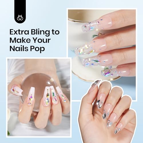 Beetles Gel Polish Nail Glue with Nail Gems Set, 15ml Nail Rhinestone Glue &120+2000Pcs Crystal Glass AB Rhinestones For Nails art, Nail Gems with Double-Ended Clean Up Nail Brush Gifts for Girls - color: 0-6-Nail Art Glue & Rhinestones Set