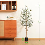 Kazeila Artificial Olive Tree 5FT Tall Faux Silk Plant for Home Office Decor Indoor Fake Potted Tree with Natural Wood Trunk and Lifelike Fruits - size: 5ft
