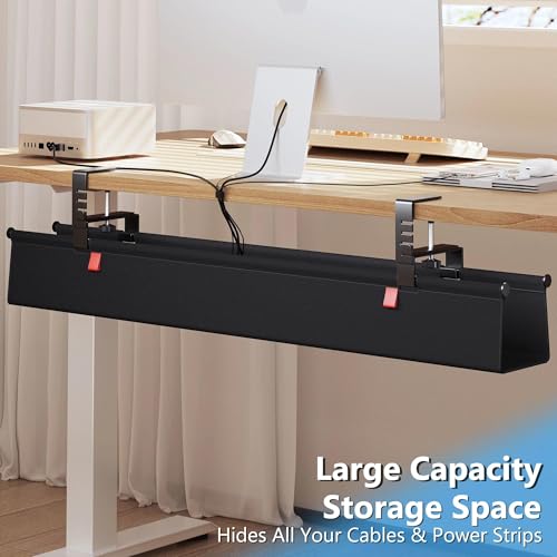 Litwaro Under Desk Cable Management Tray No Drill, 36" Cord Organizer with Clamp for Standing Desk, Premium Fabric Cable Tray with Wire Management for Office Home, Black - color: Black, size: Large (36"L x 5.9"W)