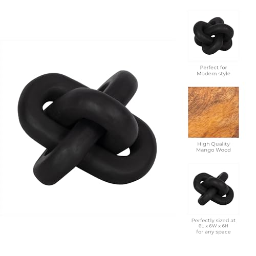 Decorative Knot Sculpture – Wood Sculpture Decorative Object, Accessories for Room Styling and Layering – Modern Sculpture Accent for Office, Shelf, Console or Desk, Home Decor – 6", Black - color: Black, size: 6.0" H