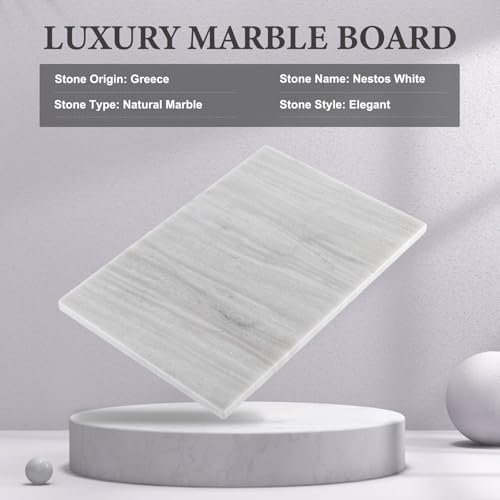 Koville Natural Marble Cutting Board for Kitchen Countertop, 12" x 8" Pastry Bread Macaron Display Board, Real Stone Slab Marble Cheese Boards, Bathroom Perfume Tray Candle Plate(Nestos White) - color: Nestos White