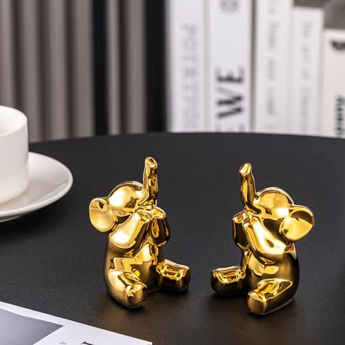 SURE YUESI Pair of Small Gold Elephant Figurines, Modern Boho Decorative Statues, Lucky Elephant Home Decor for Living Room, Bedroom, Office Desk & Shelf - color: 2/S Golden Elephant