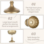 Sziqiqi Gold Urn Vase for Wedding: 7.9in Large Compote Vases Centrepieces with Crystal Beads for Table Decorations - Set of 10 Metal Urn Vases for Flower Arrangement Bowl Vase for Party Anniversary