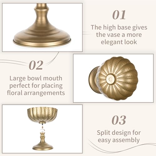 Sziqiqi Gold Urn Vase for Wedding: 7.9in Large Compote Vases Centrepieces with Crystal Beads for Table Decorations - Set of 10 Metal Urn Vases for Flower Arrangement Bowl Vase for Party Anniversary