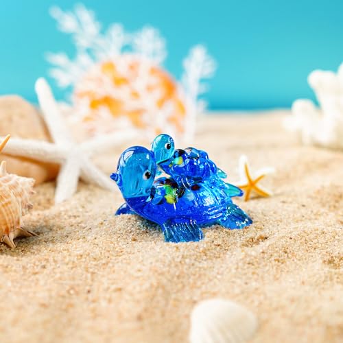 HDCRYSTALGIFTS 2.5'' Blown Glass Sea Turtle Figurines Gift for Women, Handmade Glass Sea Animals Collection, Dollhouse Miniatures - color: Sea Turtle